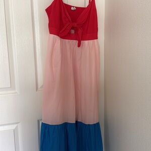 J. Crew Red, Pink, and Blue Midi Dress